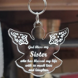 Acrylic Angel Keychain for Sister, Guardian Angel Keychain, Memorial Gift for Friend, Cute Keychain with Angel Wings