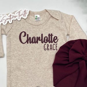 Embroidered Maroon Coming Home Outfit, Personalized Baby Romper, Newborn Gift, Custom Baby Shower Present, Cute Outfit, Custom Embroidered