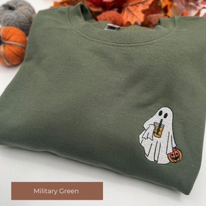 Iced Coffee Halloween Crew, Aesthetic Crewneck, Halloween Sweatshirt, Embroidered Halloween, Coffee Lovers, Little Ghost Coffee, Ghost