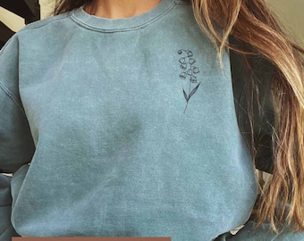 Comfort Colors Embroidered Birth Month Flower Sweatshirt, Plant Mom Gift