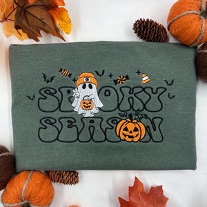 Spooky Season - Embroidered Pumpkin Shirt - Halloween short Sleeve - Fall T-Shirt - Vintage Halloween Shirt - Halloween Embroidered Tee