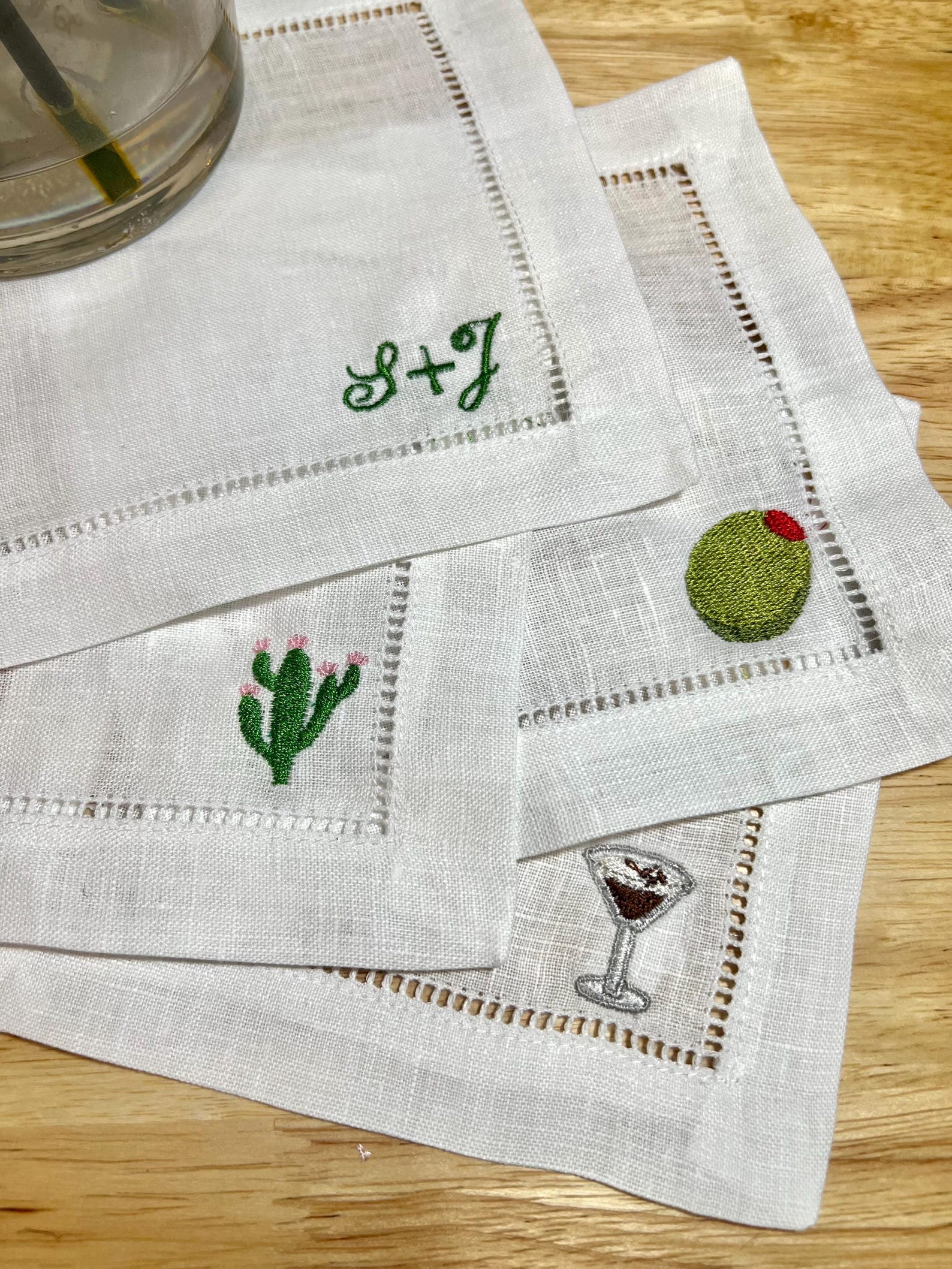 Custom Icons/Name Embroidered Cocktail Napkins, Personalized Gifts for Weddings, Housewarming, and Hostess Gifts - 6