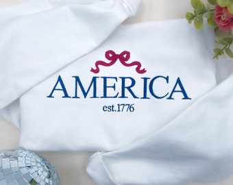 Embroidered America Sweatshirt - Independence Day, America Sweatshirt, Patriotic Sweatshirt, Usa Crewneck, 4Th Of July, 4Th Of July Sweater