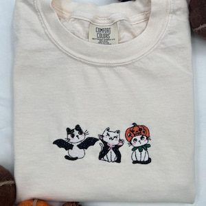 Comfort Colors® Embroidered Halloween Cat Shirt, Funny Halloween, Embroidered Cat, Spooky Season Shirt, Comfort Colors Ghost Cat
