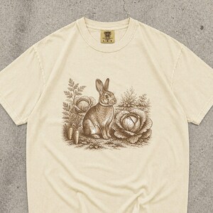 Rabbit Shirt, Vintage Garden Bunny Tee, Sepia Engraving Cottagecore Graphic Tee, Cabbage Patch Shirt, Bunny Lover Gift, Comfort Colors