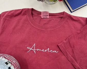 Comfort Colors® Embroidered America T-Shirt - Independence Day 4Th Of July Shirt, American Flag Shirt, Fourth Of July Shirt, Patriotic Shirt