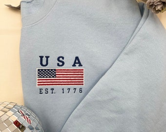 Embroidered USA Flag Sweatshirt - July 4Th - Usa Sweatshirt - Patriotic Sweatshirts - Stars Shirt - Memorial Day Shirt | Fourth Of July Crew