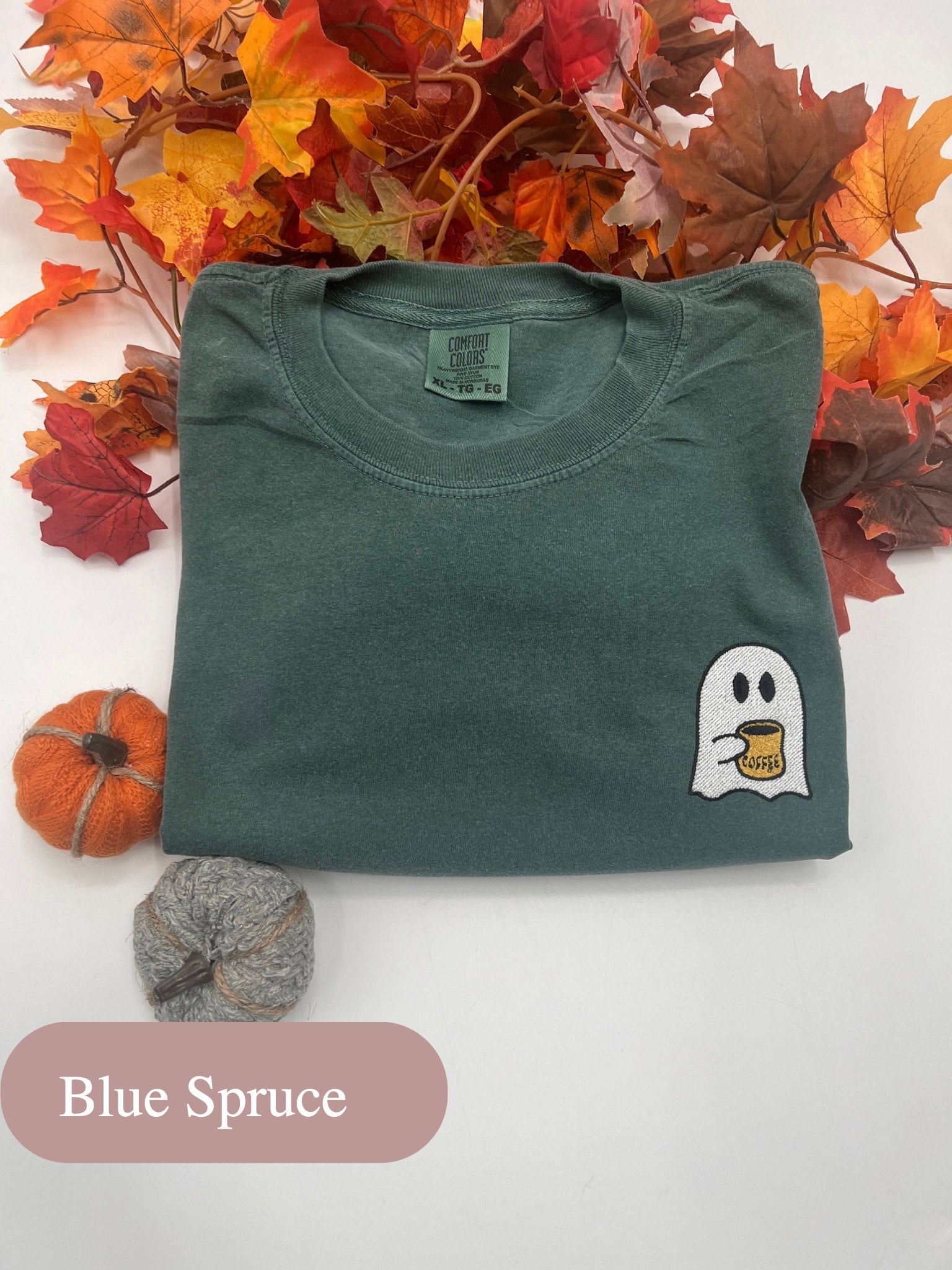 Embroidered Coffee Ghost Tee, Coffee Lovers, Spooky Season, Halloween Coffee, Funny Halloween Shirt, Comfort Colors Ghost Tshirt