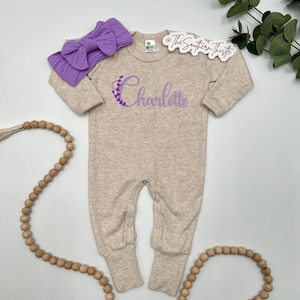 Lavender Embroidered Newborn Coming Home Outfit, Baby Girl Gift, Custom Floral Outfit, Personalized Design, Custom Baby Girl Outfit