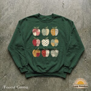 Patchwork Apple Sweatshirt, Faux Quilted Apple Grid Crewneck, Apple Picking Outfit, Vintage Orchard Fall Sweater