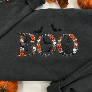 Embroidered Boo Sweatshirt, Halloween Sweatshirt, Halloween Embroidered Sweatshirt, Fall Crewneck, Cute And Scary Crewneck