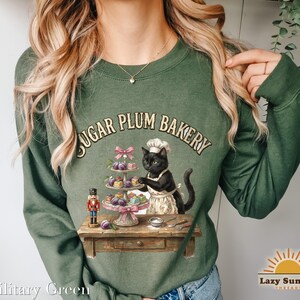 Sugar Plum Bakery Crewneck, Black Cat Baker Christmas Sweatshirt, Vintage Nutcracker Sweater, Christmas Baking Gift