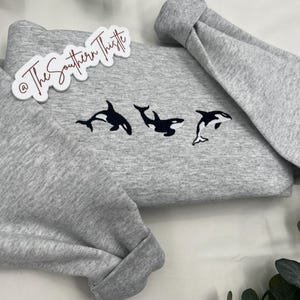 Embroidered Orca Sweatshirt - Cute Whale Crewneck - Nature Lover Gift - Marine Biologist Apparel - Killer Whale Embroidered Sweatshirt