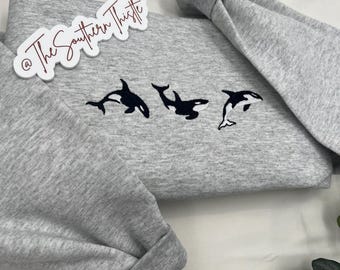 Embroidered Orca Sweatshirt - Embroidered Whale Crewneck