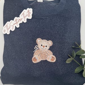 Teddy Bear Embroidered Sweatshirt - Cute Kawaii Bear Design - Cozy Fall Aesthetic - Gift for Her - Vintage Teddy Bear Crewneck Sweatshirt