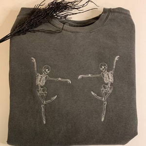 Embroidered Comfort Colors® Sweatshirt Dancing Skeletons ,  Happy Halloween Sweatshirt ,  Oversized Halloween Crewneck, Skeleton Crew