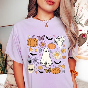 Comfort Colors Halloween Doodles Shirt, Skeleton Halloween Shirt, Halloween Sweatshirt, Pumpkin Shirt, Ghost Sweatshirt, Doodle Pumpkin