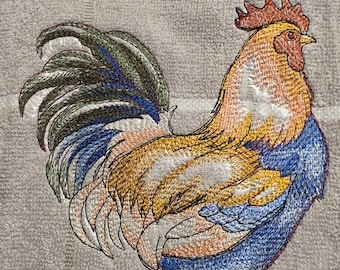 Gallo colorido bordado: decoración de estilo rústico, encanto campestre.