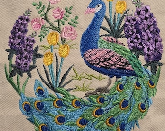 Bolso de mercado resistente bordado con pavo real: estilo boho