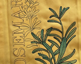 Ręcznik kuchenny z haftem „Rozmaryn”: jasnożółta bawełna, wystrój wiejski, wystrój wiejski