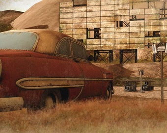Vintage Retro Drive-In Car Digital 3D Art Digital Download