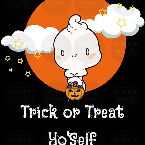 Trick or Treat Yo'Self Halloween Ghost Candy Full Moon Clipart Digital Download