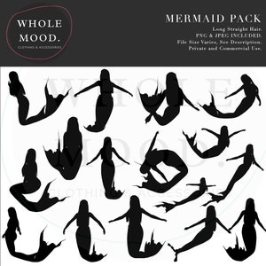 Meerjungfrau Silhouette Clipart Long Hair Digital Download