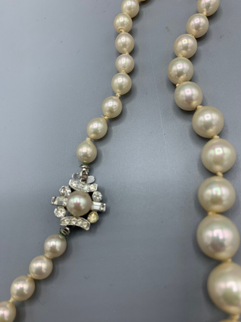 Vendome faux pearl necklace with rhinestone clasp. Etsy