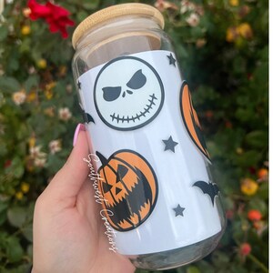 Pumpkin & Skellington Glass Can