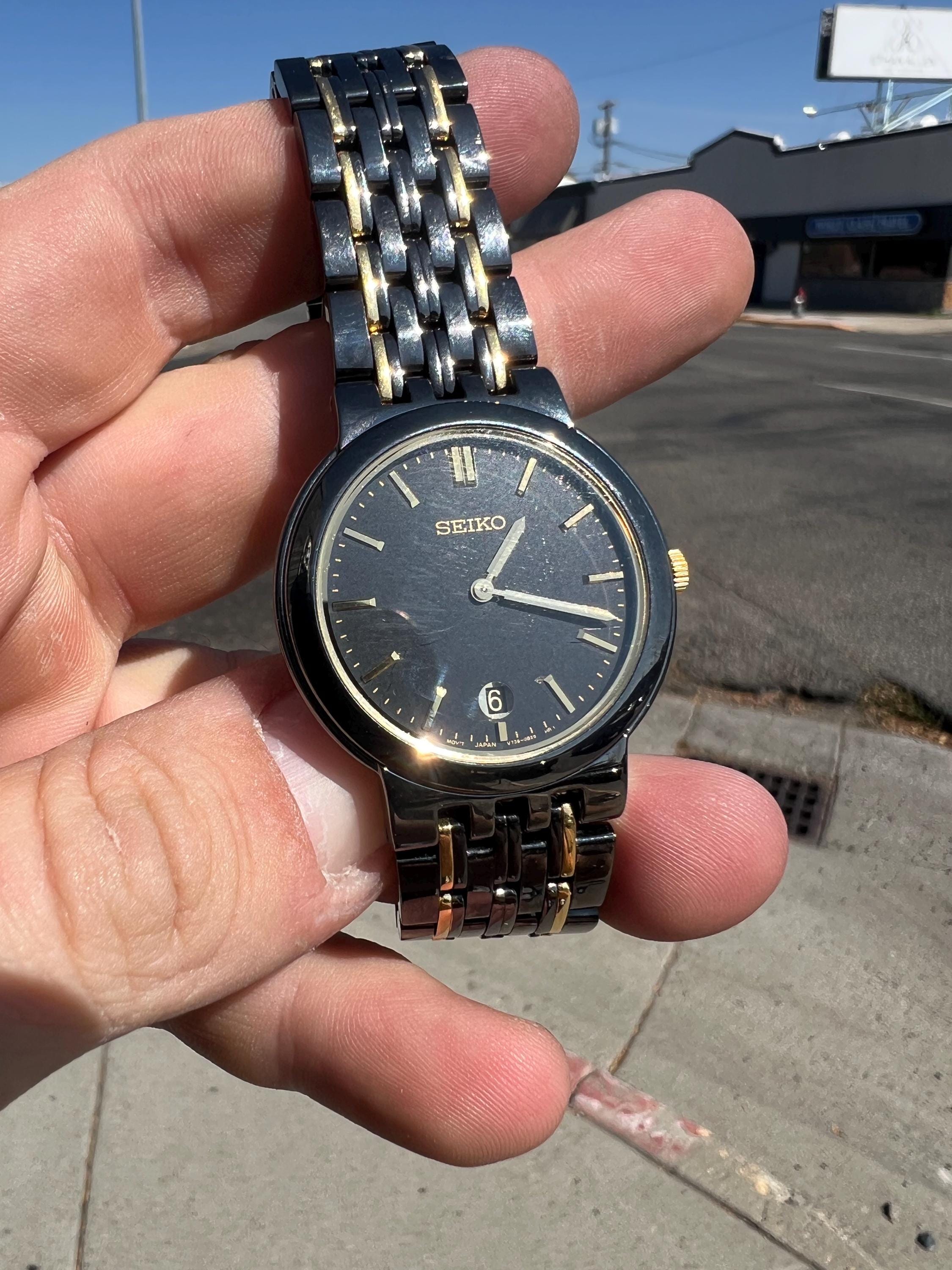 Vintage Seiko V739-0B19 Quartz Men's Dress Watch – Black & Gold