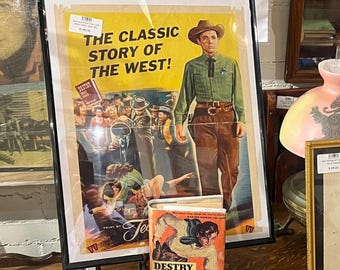 1939 Destry Rides Again Edición de Max Brand Triangle Books con póster enmarcado de Audie Murphy Western Película de vaqueros vintage