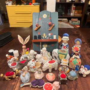 Vintage Porcelain Pin Cushions and Sewing Items