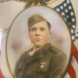 2 Ww2 USMC US Army convex hand painted photos