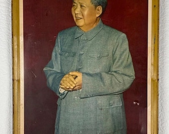 Portret przewodniczącego Mao Zedonga z 1967 r., wydruk na metalowej podszewce, propaganda rewolucji kulturalnej