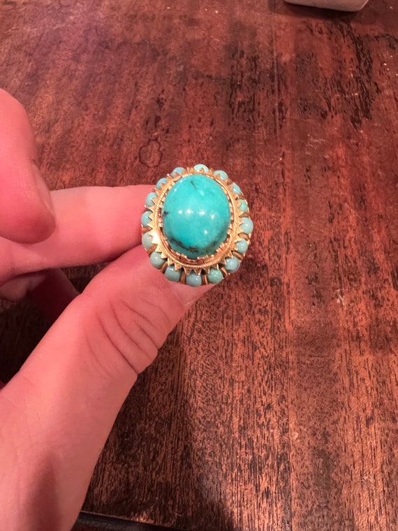 14k Yellow Gold Turquoise Ring. Size 7 - image 6