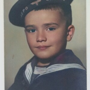 Black and White Cute Boy with Marine Sailor Costume Portrait vintage Orig Photo (60740)