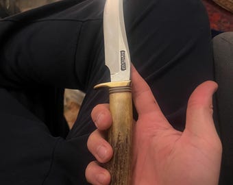 Vintage Randall Made Knife Model 5-3 Camp & Trail Stag Handle Compass Pommel Orlando FL Original Stone Sheath
