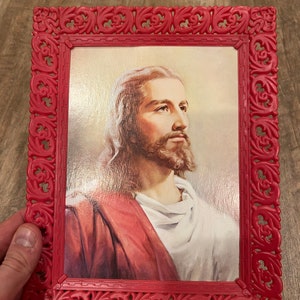 1950’s  VTG Framed Jesus Lithograph with Plastic frame