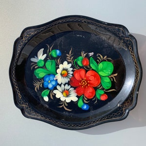 Russian Enamel Hand Painted Round Tray