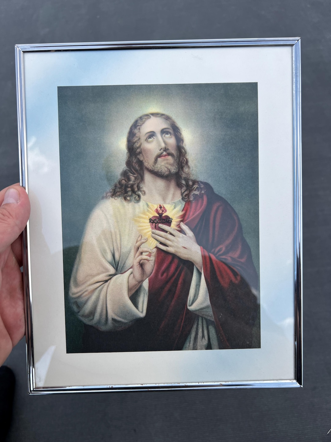 1930-50’s Vintage Sacred Heart of Jesus Framed Lithograph Print ...