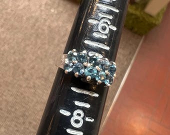 Vintage 925 Sterling Silber Blauer Saphir Cluster Ring Größe 7 Vintage Schmuck Floral Cocktail Ring