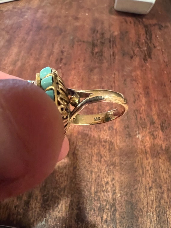 14k Yellow Gold Turquoise Ring. Size 7 - image 5