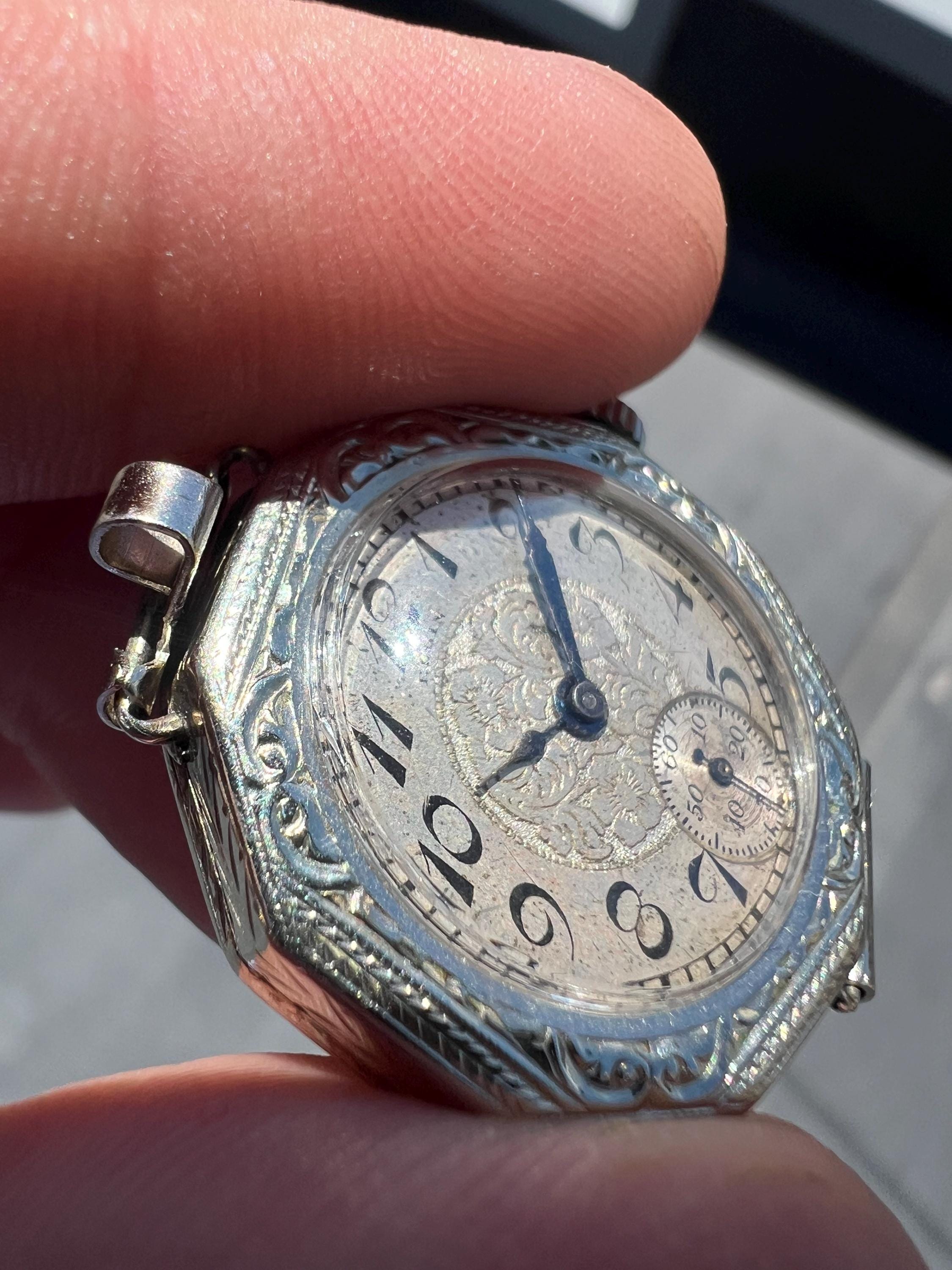 Vintage Gcering Art Deco Sapphire Ladies Mechanical Wristwatch 14k White RGP Gruen Art Deco Sapphire & Diamond 18k Gold Ladies Watch  main image 2