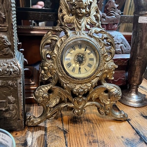 1908 Antique Mantel Clock - Late 19th Century - Ornate Brass Design