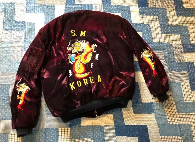 Vintage 1980s USMC Dragon Dark Maroon Velvet Souvenir Jacket - Etsy