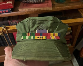 Veterano de combate de la guerra de Vietnam, gorra USMC con corazón púrpura, con cintas, vintage