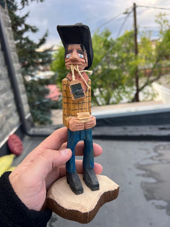 Vintage Folk Art Carving – “the Saddle Bum” by Todocio Valdez