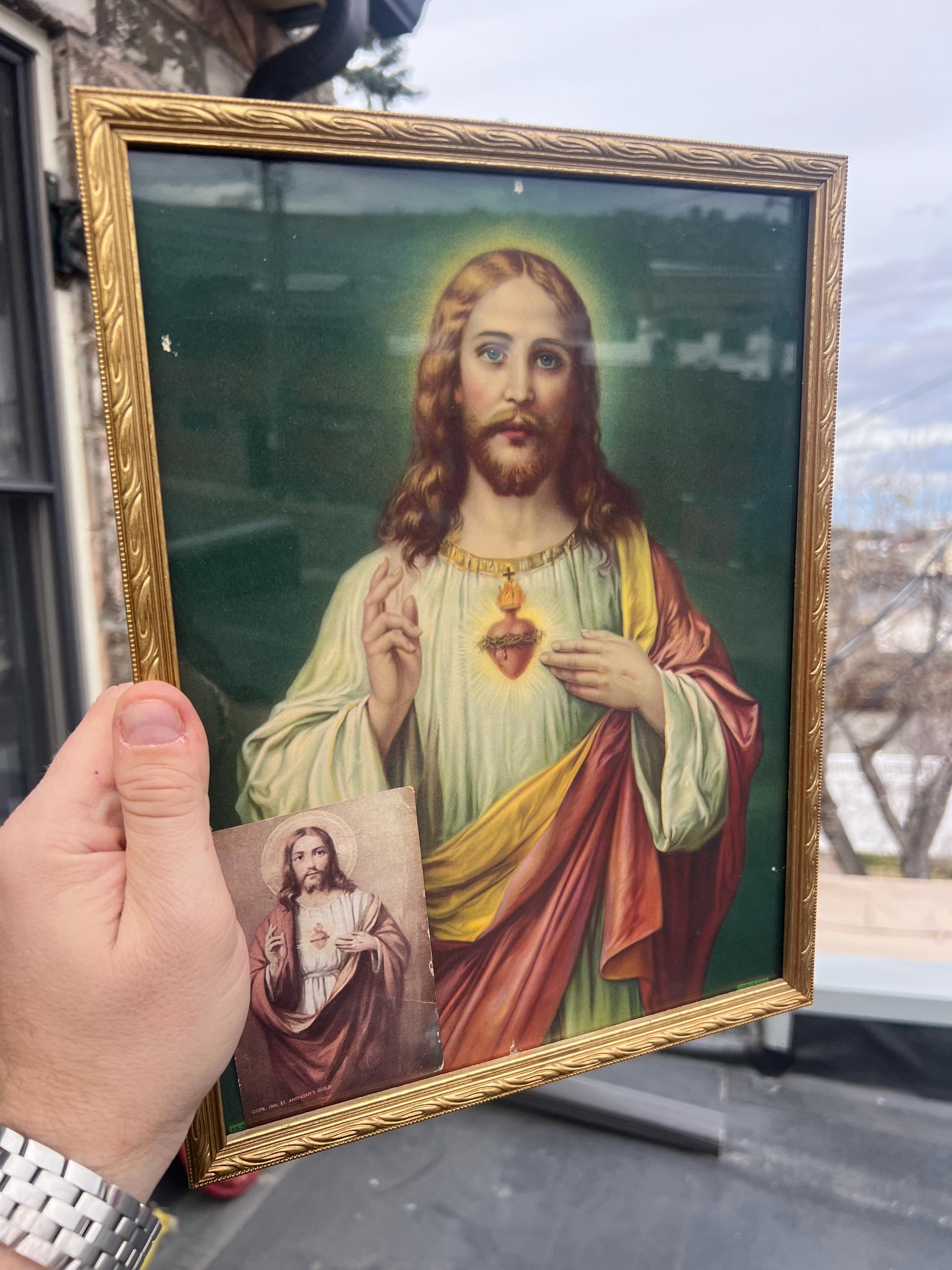 Vintage 1940s “sacred Heart of Jesus” Lithograph With Original
