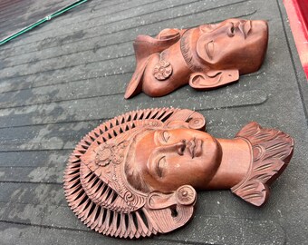 20世紀半ばのバリ島インドネシアの木製の男性と女性の顔の彫刻 - Etsy 日本
