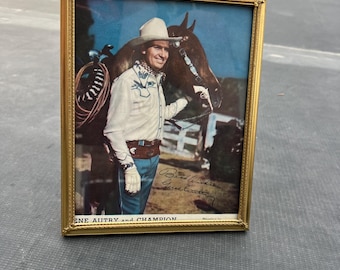 c.1947 Gene Autry y Champion Retrato promocional original de Republic Pictures, enmarcado, recuerdos de la película western de vaqueros, The Last Roundup